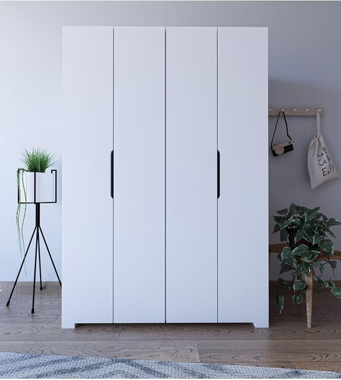VM VERTEX MOBİLYA Monza 4 Kapılı Beyaz Gardırop Dolap 120 Cm Vm30, 180 Cm Beyaz