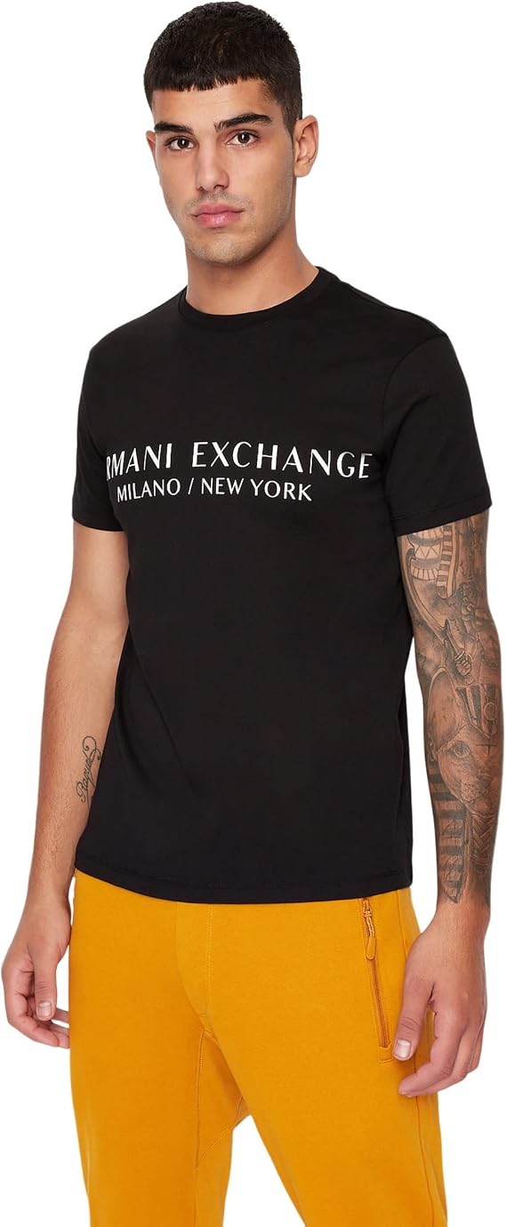 A|X Armani Exchange Men's Short Sleeve Milan New York Logo Crew Neck T-Shirt