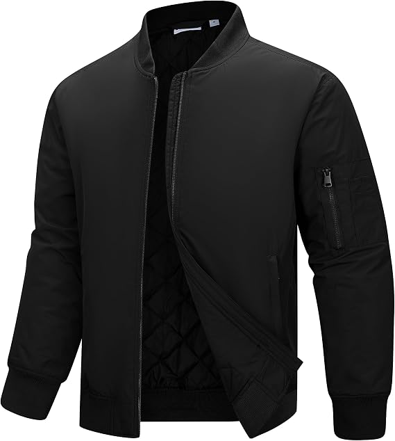 33,000ft Bomber Jacket Men Waterproof Windbreaker Insulated Puffer Jackets Sports Jackets Outwear for Motorcycle Hiking Golf Sailing