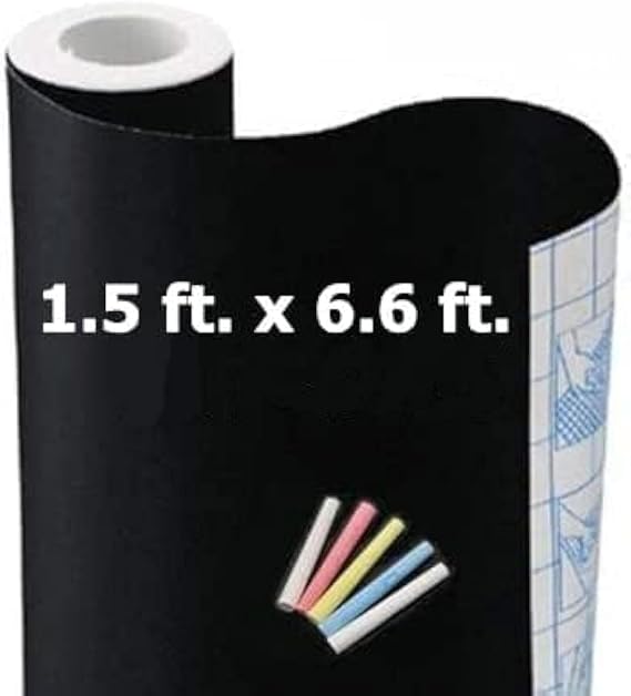 Chalkboard Wallpaper Peel and Stick,18 79 Inches, Removable Blackboard Contact Paper Wall Sticker Self Adhesive Vinyl Decal, Bonus 5 Chalks (1 Roll 1.5ft.x6.6ft.)