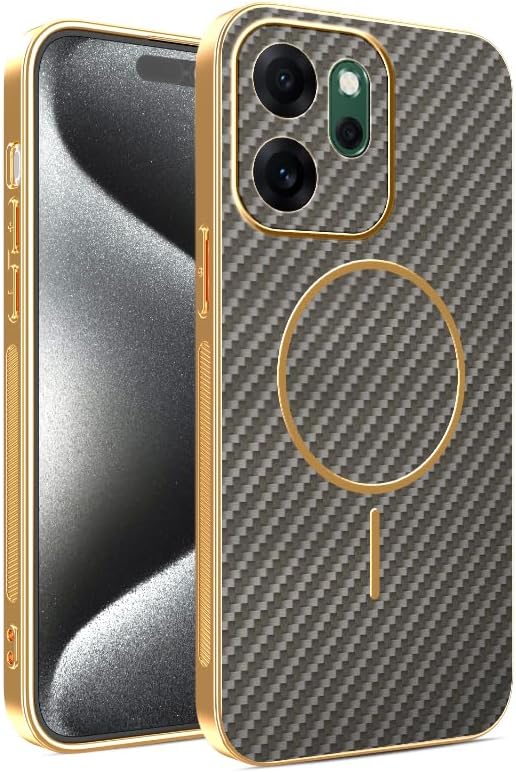 Phone Case for Oppo Reno 14F 5G Compatible with MagSafe Silicone Cover 3D Carbon Fiber Texture, Slim for Oppo Reno 14F Case Shockproof Anti-Scratch Anti-Fingerprint (Brown)