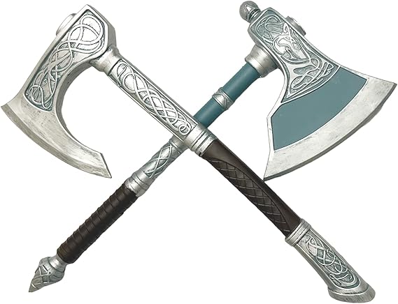 23.5 Inch Fantasy Medieval Assassin Valhalla Foam Viking Axe Set for Videogame Replica Cosplay LARP Costume Halloween