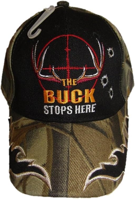 AES The Buck Stops Here Hunting Deer Black Face Camouflage Embroidered Cap Hat