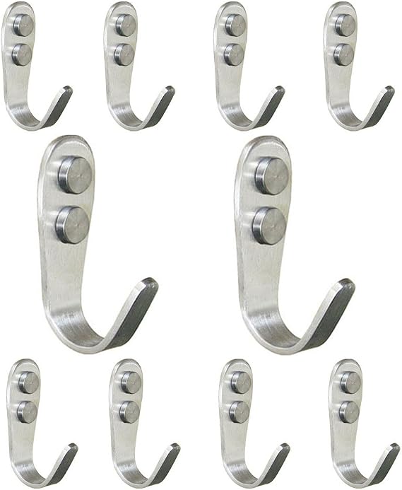 Stainless Steel Hook Single Robe Towel Coat Hook Hat Hook and Utility Hooks,Brushed Steel,Pack of 10