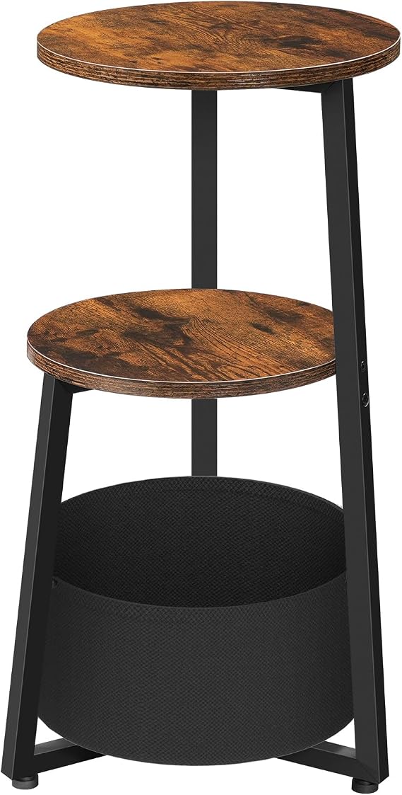 HOOBRO Round Side Table, 3 Tier Bedside Table with Storage Shelves, Accent Small Corner Table Compact Sofa Side Tables for Small Space in Living Room, Bedroom Rustic Brown EBFB169BZ01