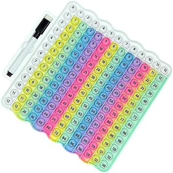Multiplication Table Game pop Fidget Toys Educational Math Learning Board with Marker, Rainbow Colors, 12x12 Grid Multiplication Charts for Kids Multiplication Flash Cards