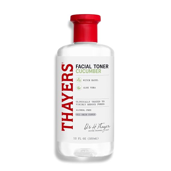 THAYERS Hydrating Cucumber Witch Hazel Facial Toner with Aloe Vera Formula, Vegan, Dermatologist Tested and Recommended, 12 Oz (Packaging May Vary)