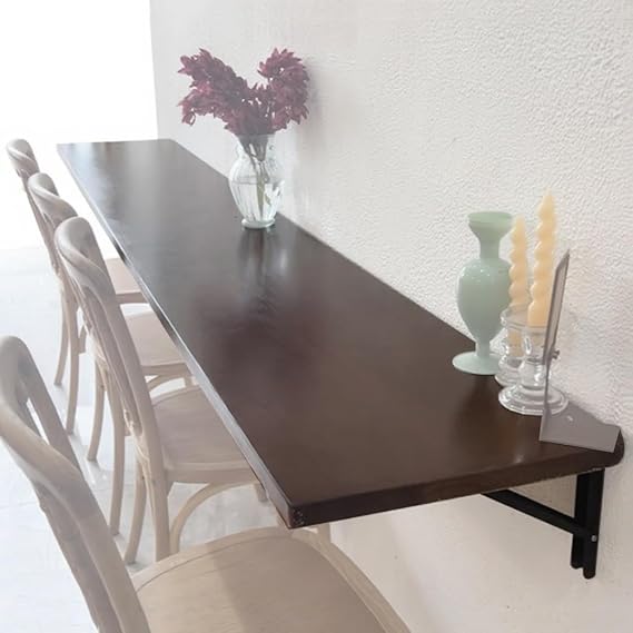 Floating Wall Mounted Folding Table Desk, Solid Wood Foldable Workbench, Fold Down Wall Table with Shelf Brackets, Laundry Folding Table for Home, Dining, Kitchen(120x35cm/48x14in)