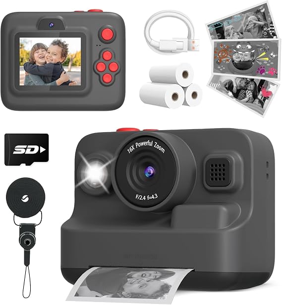 Yehtta Kids Camera Instant Print, Dual-Lens Selfie Camera for Kids, Black | Christmas Birthday Gifts Toys for 3-12 Year Old Boys Girls, 2.4in Screen 1080P Kid Digital Camera,Portable Toys for 3-12