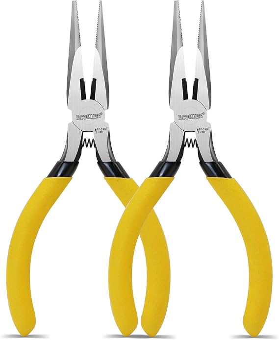 BOOSDEN 5" Needle Nose Pliers, Mini Long Nose Pliers with Side Cutter, Tiny Fine Needle Nose Pliers with Comfort Grip, Small Precision Pliers for Electronics, Craft, DIY, Jewelry Making -2 Pack