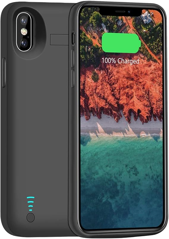 Battery Case for iPhone X/XS, 5000mAh Rechargeable Extended Battery Charging Charger Case, Adds 2X Extra Juice, Support Wired Headphones (5.8 Inches) Black