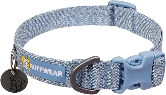 Ruffwear, Front Range Flex Dog Collar, Polar Blue, 11"-14" | Soft Engineered Knit, Lightweight Adjustable, Side Release Buckle with Aluminum D-Ring & ID Tag Silencer for Everyday Walks
