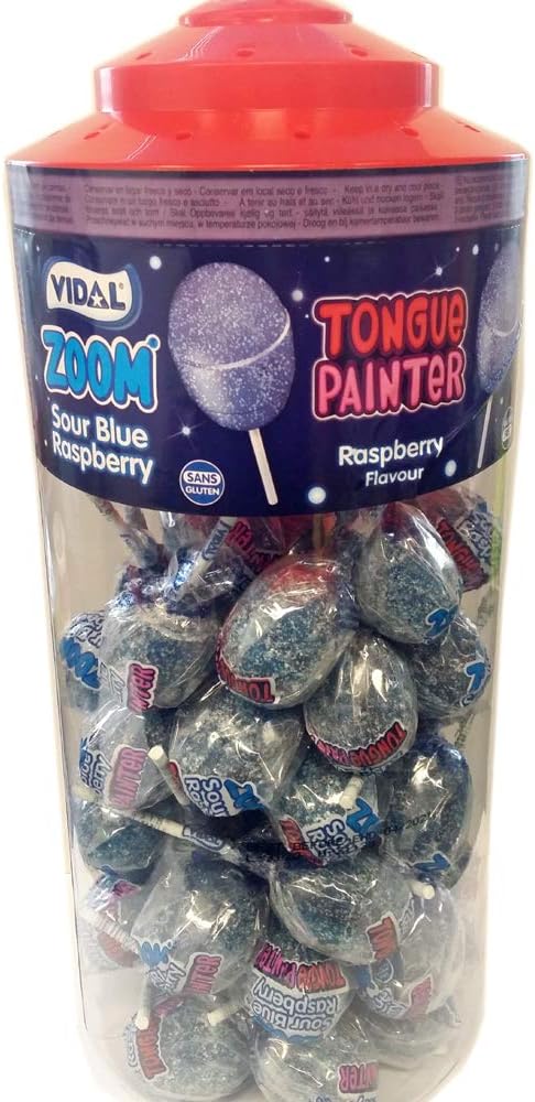 Vidal Zoom 50 x Tongue Painter Lollipops Blue Raspberry Sour 29 g