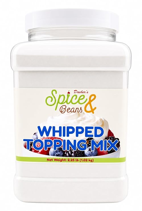 Whipped Dessert Topping Mix 2.25 lb | Whipped Cream Dessert Topping | Cakes Pies Puddings Fruit Baking | Resealable Jar | Dashers Spice & Beans