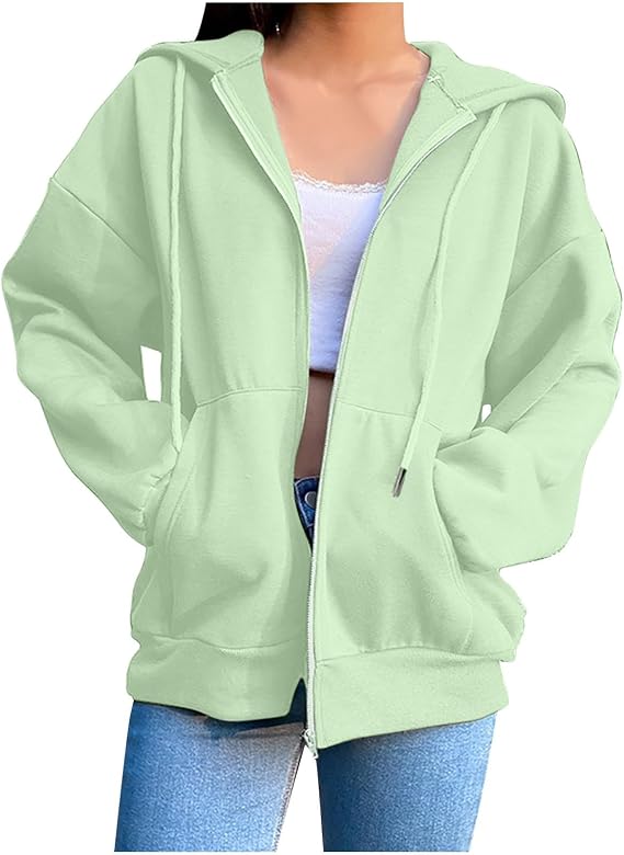 Womens Zip Up Hoodies 2025 Comfy Oversized Sweatshirts Cropped Fashion Long Sleeve Casual Lightweight Y2K Hooded Jackets