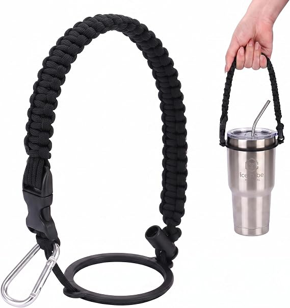 Adjustable Paracord Handle for Water Bottles 12oz-64oz, Secure Wide-Mouth Bottle Strap with Quick-Release Carabiner and Safety Lock, Universal Fit for Hydro Flask Yeti Owala
