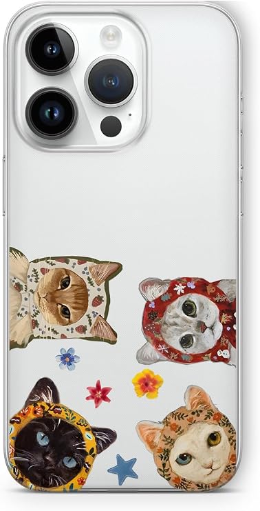 iPhone 16 Pro ile Uyumlu Sevimli Kediler Desenli Şeffaf Telefon Kılıfı