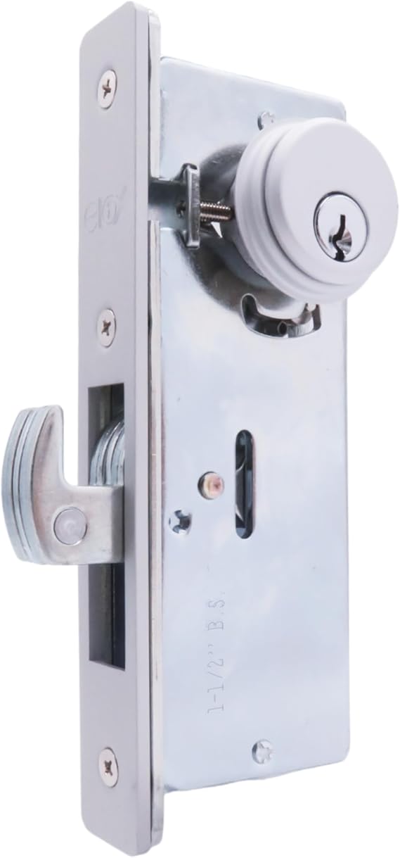 elox Storefront Narrow Stile Mortise Door Lock Hookbolt, Sliding Bolt with Double Keyed Cylinder & 4 Keys Adams rite cam, (1-1/2" Backset, Aluminum Color)
