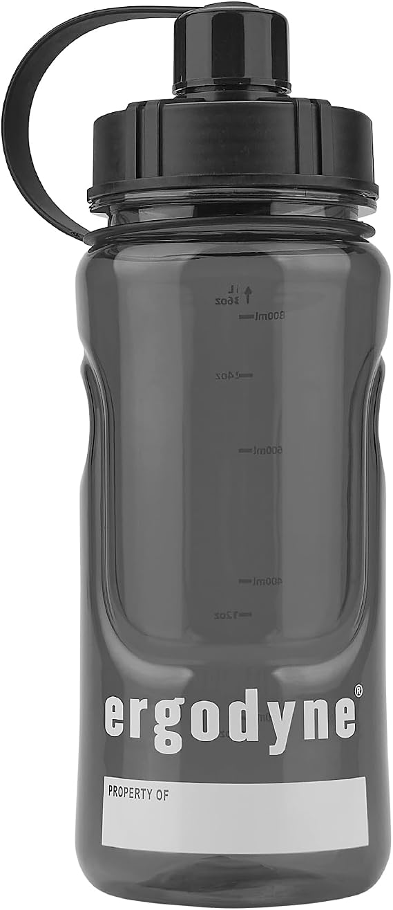 Wide Mouth Water Bottle, 34 oz, BPA Free, Fits in Car Cup Holders, Ergodyne Chill Its 5151,Black