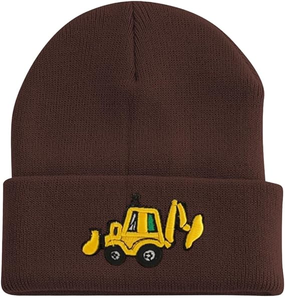 Cute Embroidery Excavator Toddler Kids Beanie Caps Soft Warm Baby Knitted Winter Hat for Boys Girls Age 3-10