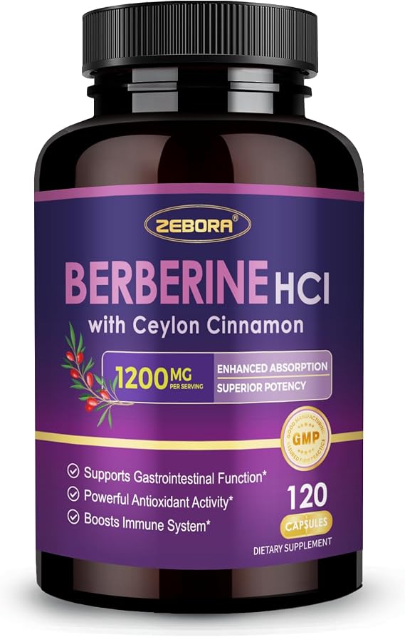 ZEBORA Berberine HCl Supplement 1200mg with Ceylon Cinnamon, 120 Capsules | with ALA & Capric Acid for Antioxidant, Digestive and Immune Supports, Non-GMO