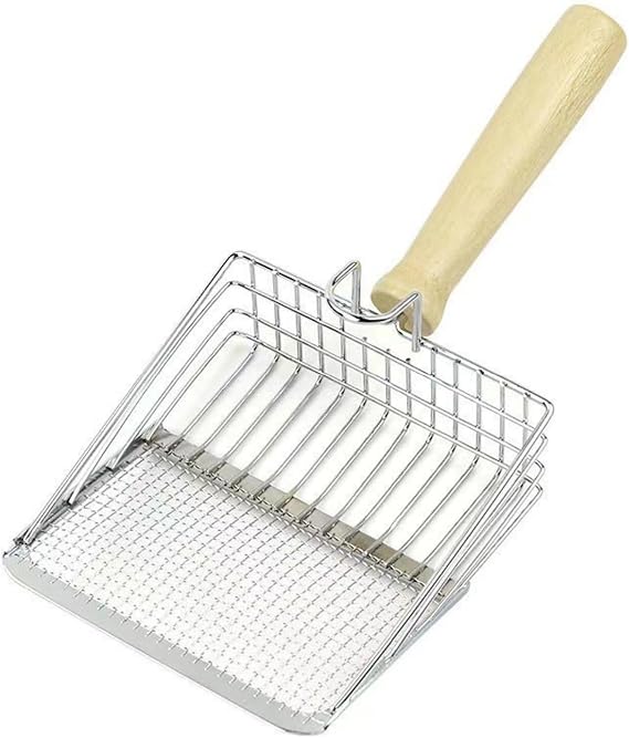 Cat Litter Scoop with Wooden Handle Metal Large Cat Litter Shovel (Silver)