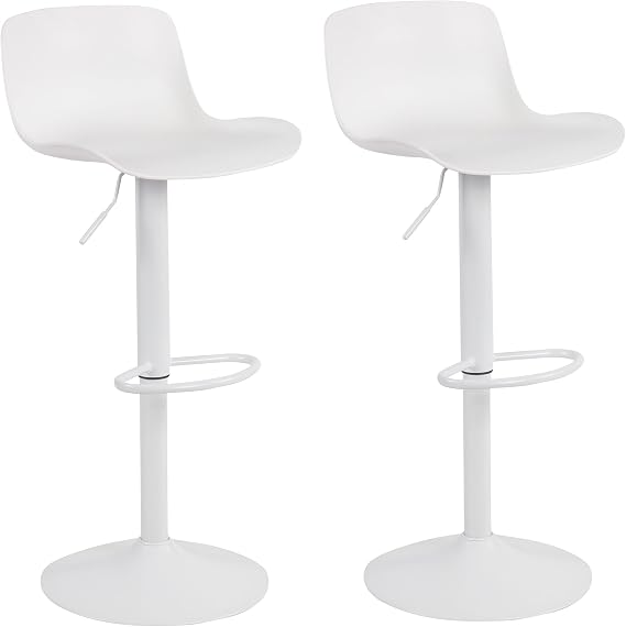 Adjustable Height Solid Color Monochromatic Bar Stool Set- White