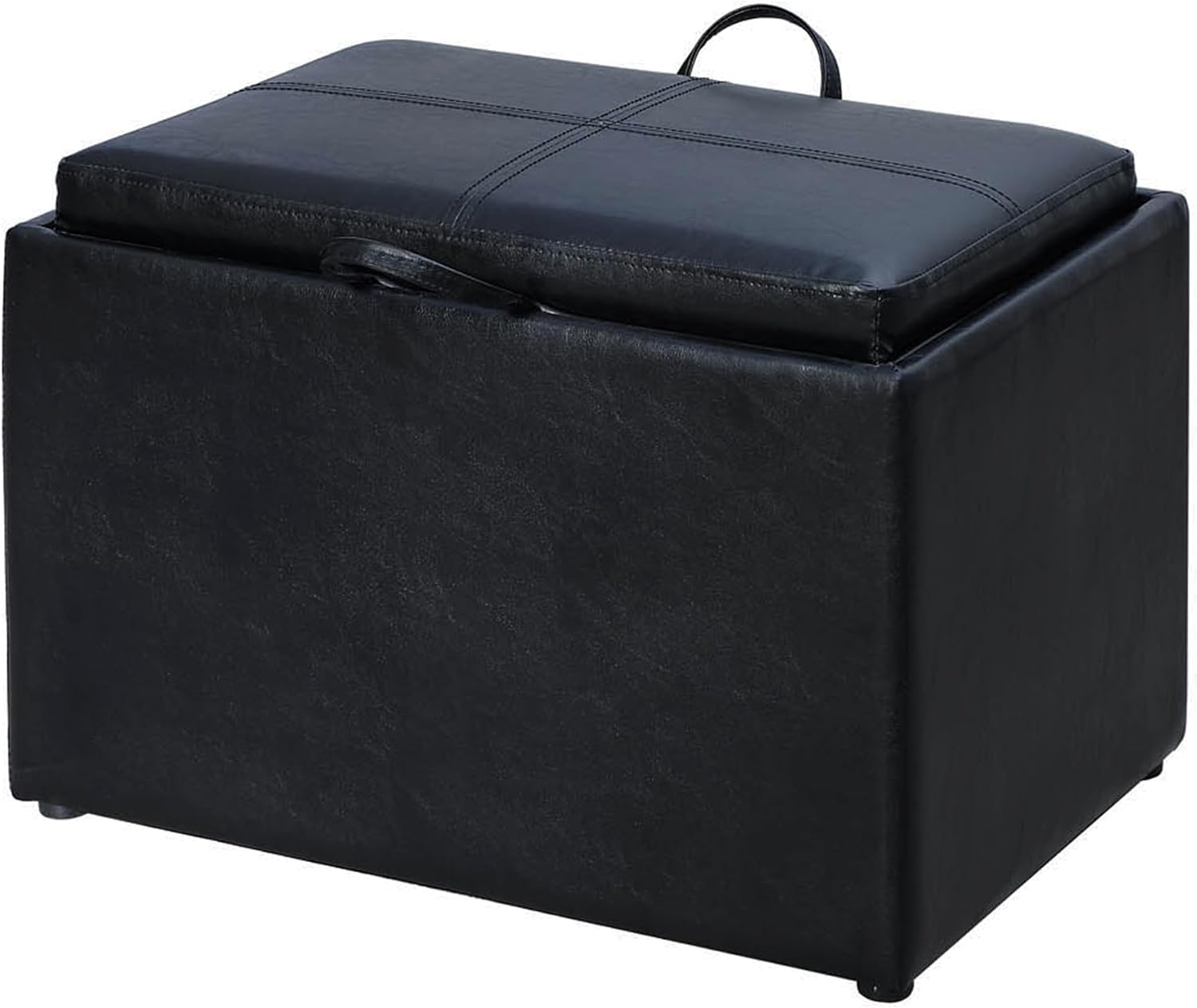 Convenience Concepts Designs4Comfort Accent Storage Ottoman 22.75 - Modern Foot Stool with Decorative Tray for Living Room, Dining Room, Office, Black Faux Leather