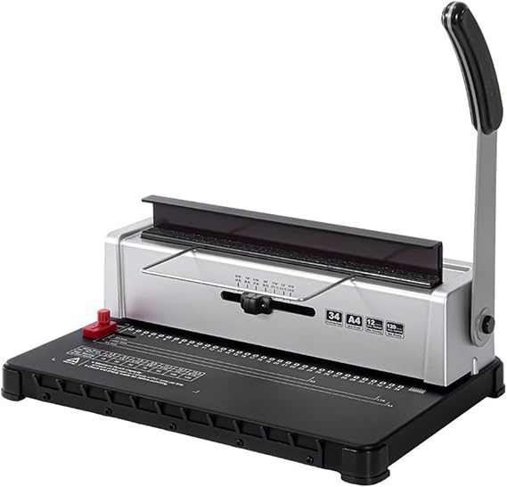 Twin-Loop Wire Binding Machine, 3:1 Pitch 34-Hole A4 Punch, 12-Sheet Capacity for Reports Contracts