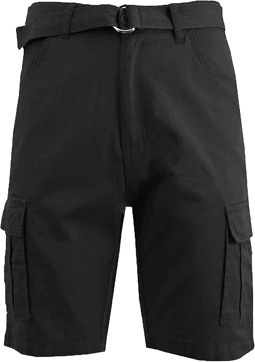 Mens Classic Belted Cotton Stretch Cargo Pocket Shorts