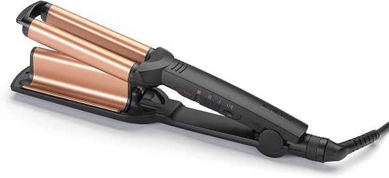 BaByliss Deep Waves Hair Waver – Ceramic Coated Barrel, 3 Heat Settings (160°C-200°C), Frizz-Free Mermaid & Beach Waves, Fast Heat-Up – Black & Gold, 2447CU
