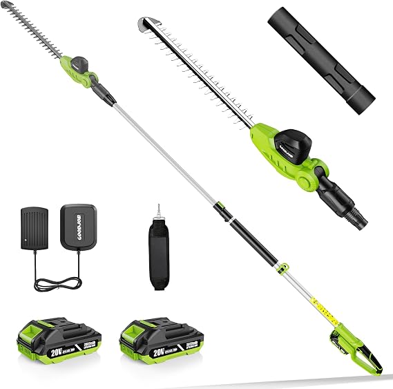 GOODJOB 20V Cordless Pole Hedge Trimmer with 18" Dual-Action Blade