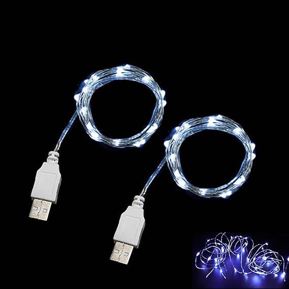 Sokelinn-six 2m LED20個 フェアリーストリングライト USB電源ストリングライト デスク オフィス クリスマスツリー パーティーデコレーション用 ホワイト 2個