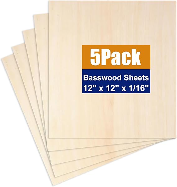 5Pack Balsa Wood Sheets Basswood Craft Plywood 12"x12"x1/16