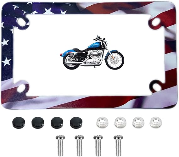 FOTN FTON Stainless Steel Motorcycle License Plate Frame Compatible with Harley,Yamaha - Timeproof Motorcycle Tag Frame (Black & red)
