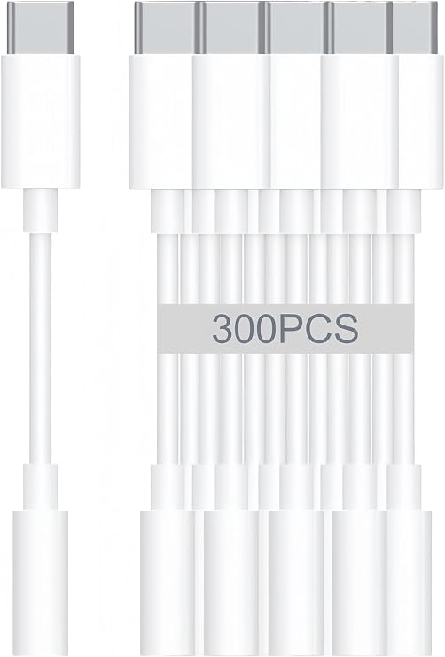 USB-C to 3.5mm Audio Headphone Adapter - HiFi 300 Pack Compatible with Apple iPhone 17 16 15 Samsung Galaxy S25 S24 S23 S22 S21 Plus Pro Max Ultra Pixel iPad - Type C to Aux Cord Jack Dongle Adapter