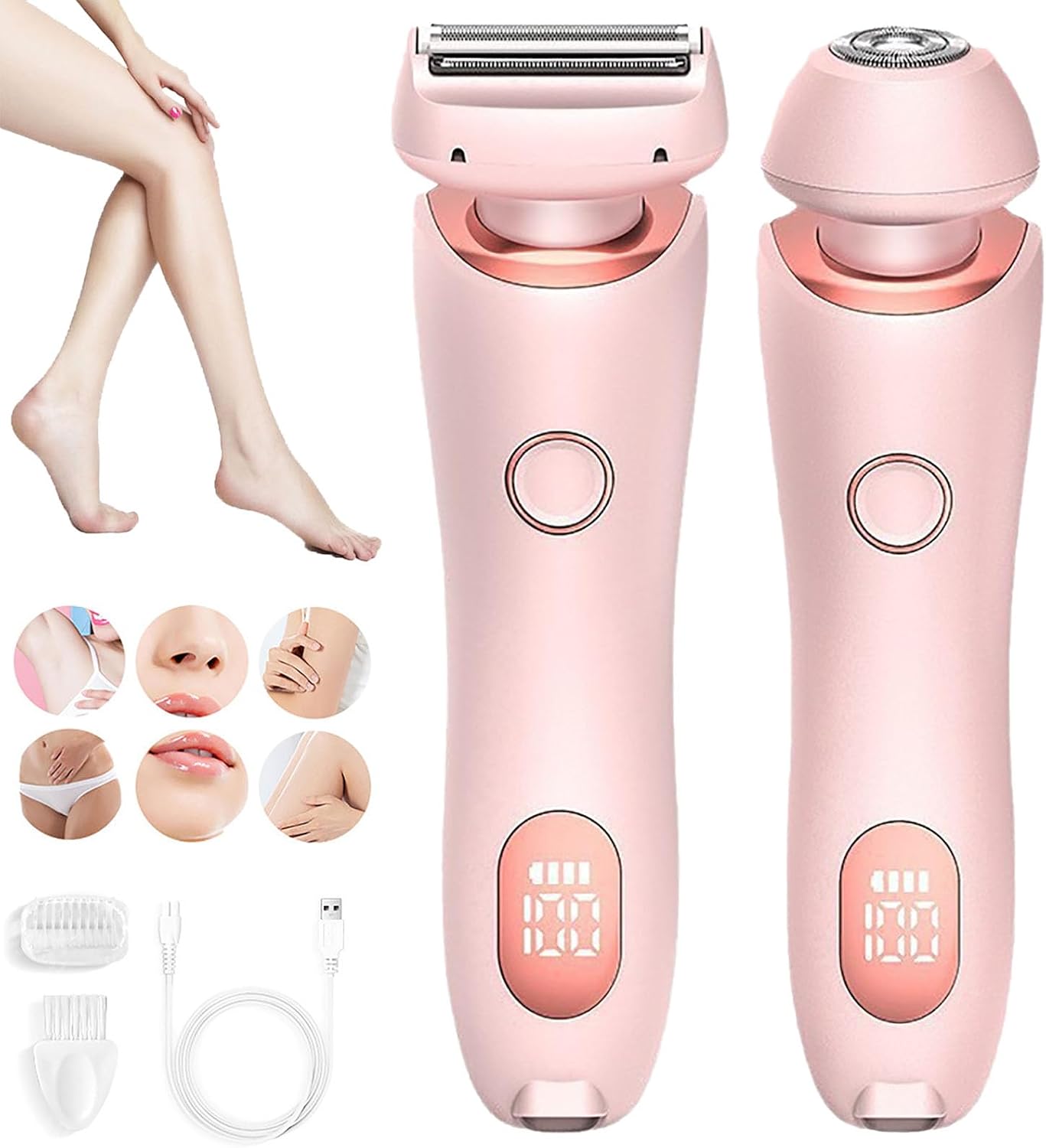 Velvix Electric Shaver, 2-in-1 Portable, Wet & Dry Use, 3 Blade Design, 3D Floating Foil, Rechargeable, Waterproof, Pink