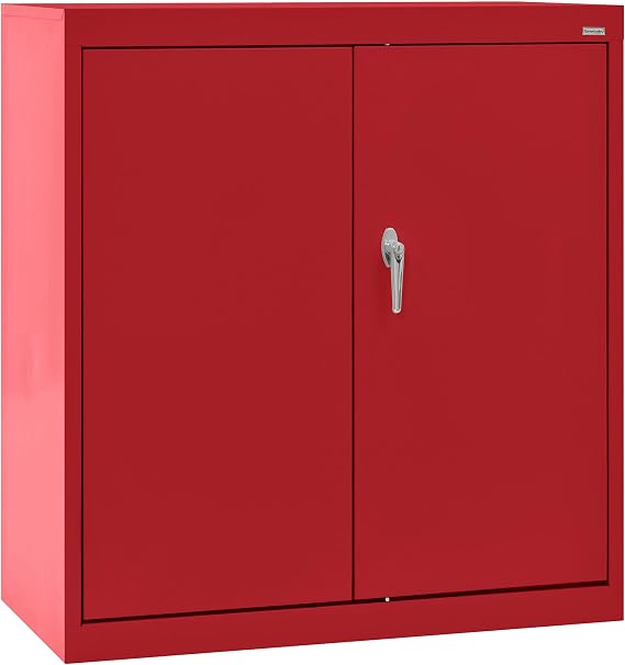 Sandusky CA21362436-01 Classic Series Counter Height Metal Storage Cabinet with Adjustable Shelves, Locking Handle, 24" D x 36" W x 36" H, Red