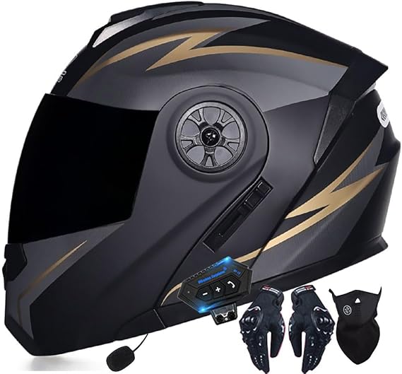Bluetooth Integrated Flip Up Front Motorbike Helmets ECE Approved Anti-fog Dual Visors Crash Racing Motorcycle Helmet Noise Reduction Ventilation for Adults Men Women 55~62cm