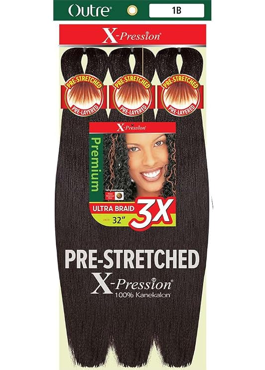 Outre X-Pression Braid - Pre Stretched Braid 32" 3X (1 Pack, OFF BLACK 1B)