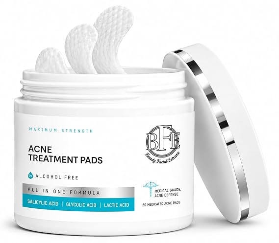Acne Treatment Pads- Eliminates Cystic Breakouts, Oily Skin & Clogged Pores. Clear Pimple, Whitehead, Blackhead, Dark Spots & Improve Skin Texture.