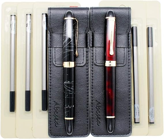 2 pieces Jinhao 450 rollerball pens set medium black, point pens fine point black (white wire and red), with 5 pieces 0.5 mm black standard refills