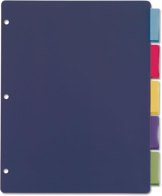 Cardinal Binder Dividers, 5 Multicolor Tabs with Inserts, Flexible Lightweight Plastic Dividers For 3 Ring Binders