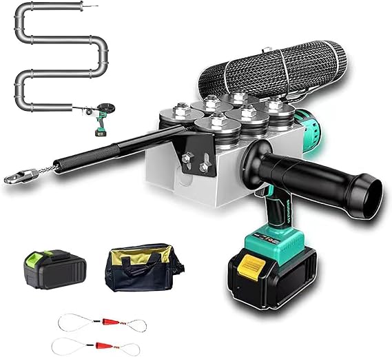 Automatic Wire Stringing Machine, Portable Fish Tape Tools, Wire Threading Electric Cable Lead Pipe Wearer Stringing Machine, for Construction Hydropower Network Communication,2battery