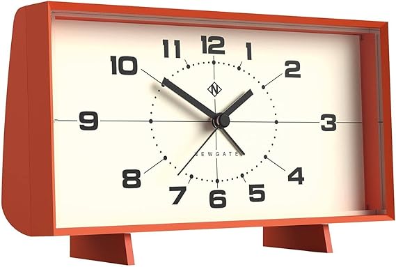 NEWGATE Wideboy Alarm Clock | Rectangular Retro Design | Pumpkin Orange | Mid-Century dial | Ideal for Bedside, Desk, Mantel or Shelf | Retro Bedroom & Office Accessory