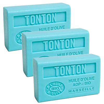 Savon de Marseille - French Soap Made With Pure Organic Olive Oil and Shea Butter - Uncle Tonton Fragrance - 125 Gram Bar - Set of 3