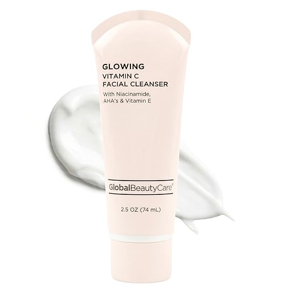 Global Beauty Care Glowing Facial Cleanser - Vitamin C Face Wash to Support Even-Looking Tone and Radiant, Brighter Skin with Niacinamide, AHA & Vitamin E, Gentle Daily Cleanser, 2.5 fl oz (1-Pack)