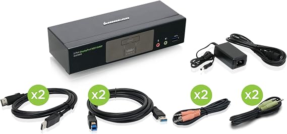 IOGEAR 2-Port Cinema 4K DisplayPort KVMP Switch with HDMI and DisplayPort Out USB 3.0 and RS-232, w/Full Set of Cables (TAA) GCS1932M