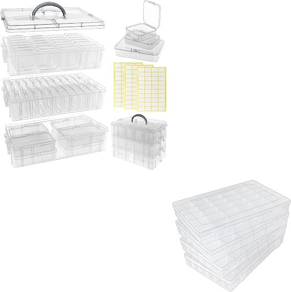 Guyuyii 3 Tier Stabckable Bead Organizer and 4 Pack 36 Grids Bead Storage Containers
