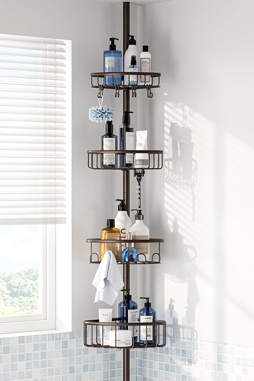 Corner Shower Caddy Tension Pole 4-Tier 47-121 Adjustable Stainless Steel